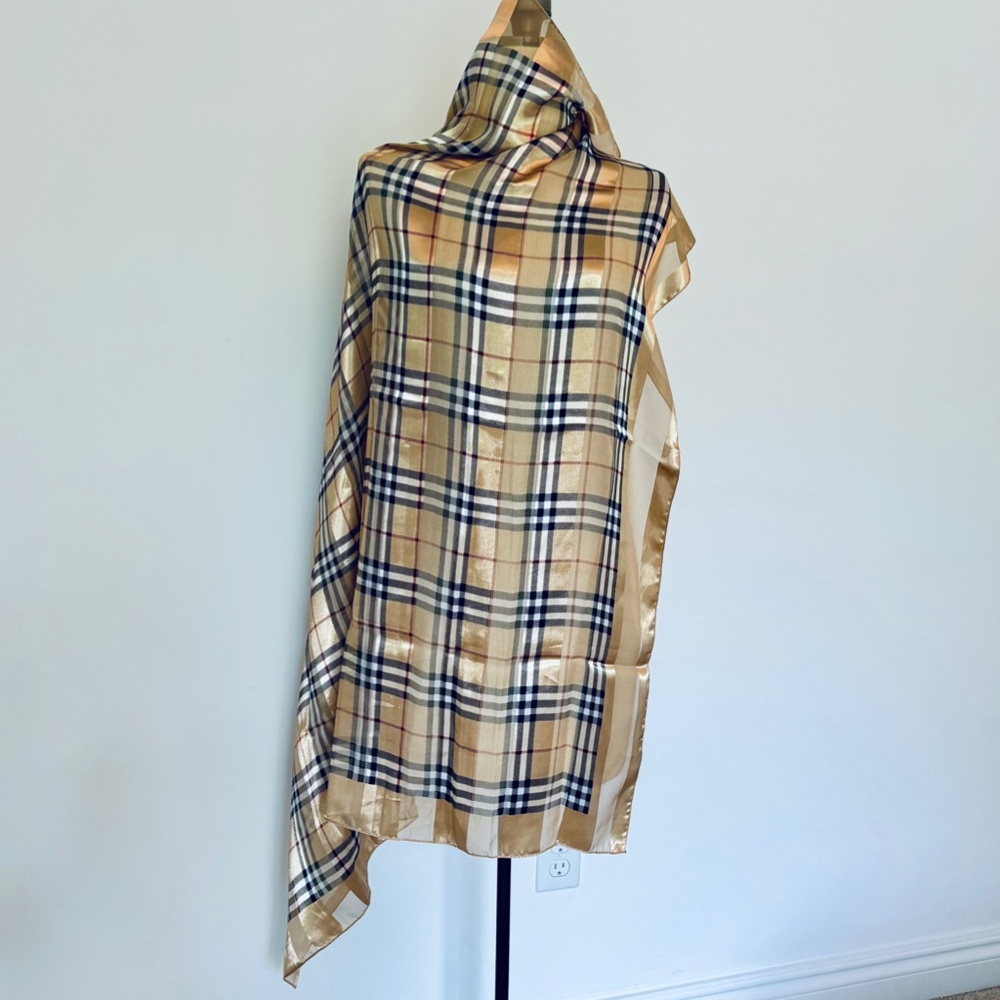 Classic Plaid large size silky polyester scarf